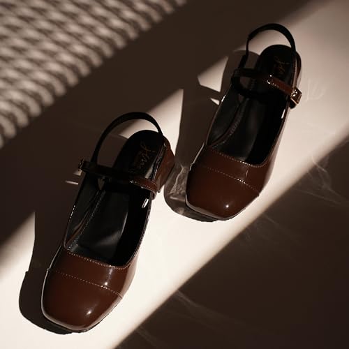 Image of JM LOOKS Women's Square Toe Block Heel Mules with Adjustable Strap & Comfortable Sole - Stylish Buckle Design