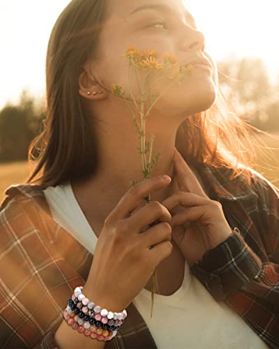 Bomail 5Pcs Semi-Precious Gemstone Bracelet - Healing Crystal Stone Beaded Bracelets For Women Men 8Mm Round Beaded Stretch Bracelets Unisex Stress Relief Yoga Bracelets Gifts #TOP3