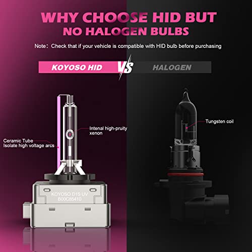KOYOSO D1S Xenon Brenner 35W 10000K HID Scheinwerferlampe 66140 66144 85140 85415 Ersatz Kit, 2 Pack