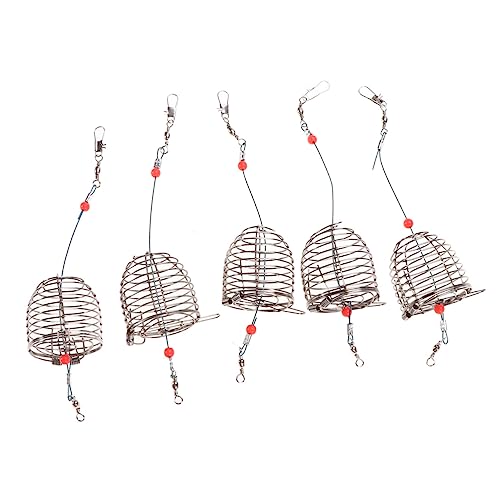 KOMBIUDA 5Pcs Stainless Steel Fishing Bait Cage Bait Holder for Crab Lobster Shrimp and Minnows Durable Design with Spring Lid for Optimal Bait Release