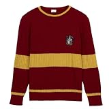 Jersey de Punto Tricot de Harry Potter - Color Rojo - Talla XL - Jersey de Estilo Knitted con Diseño de Rayas - Incluye el Escudo de la Casa Gryffindor - Producto Original Diseñado en España