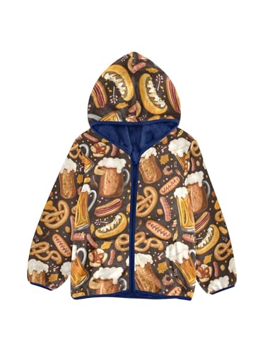 Beer Mugs Pretzels Hotdogs Girls Fleece Jacket Girls Fall Jacket Boys Coats Zip Up Hoodie Children Outerwear 2-10T