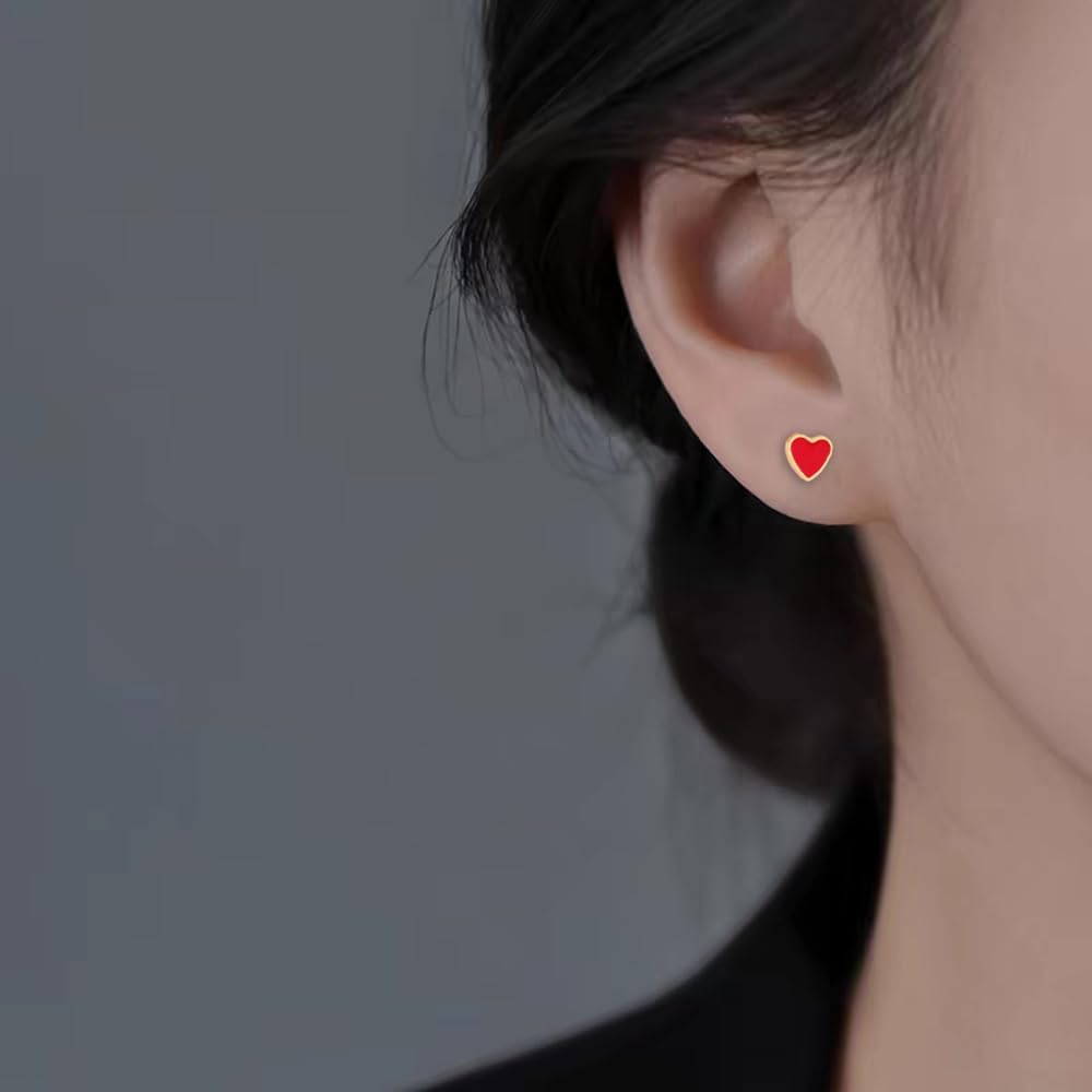 20g Heart Love Titanium Earrings for Women 18k Gold Plated Stainless Steel Hypoallergenic Cute Chic Sequins Stud Cartilage Tragus Screw Back Post Piercing Sensitive Ear Wedding Jewelry