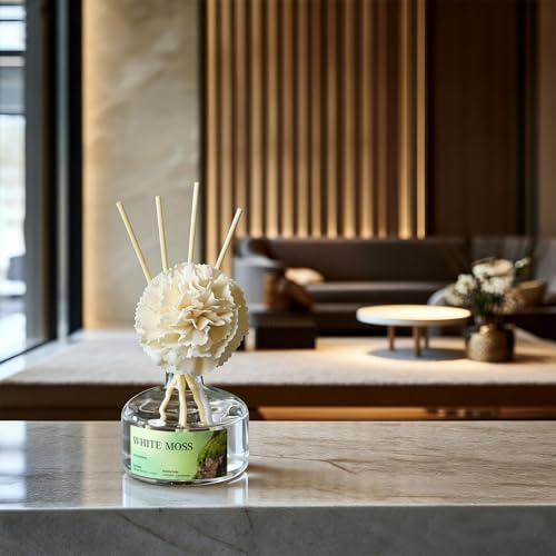 8.45 oz White Moss Scent Diffusers with 6 Reed Sticks,250ml Reed Diffuser for Bathroom Room Air Freshener, Last up for 50 Days — view 6