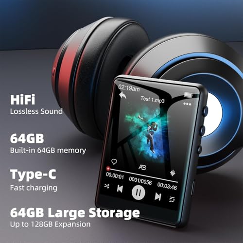 64GB MP3 Player with Bluetooth5.3, 2.4-Inch HD Full Touch Screen, Portable Lossless Sound Music Player with HD Speaker, mp3 with FM Radio Recording e-Book, Record, Earphone Included (Black) - Thumbnail 6