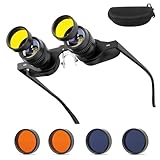 10X Zoom Handsfree Binocular Glasses, Wearable HD Theater Opera Glasses Telescope for Adult Men Women, Red/Green/Grey Polarized Lens for Night Vision Concert Fishing, Adjustable Focus & Pupil Distance