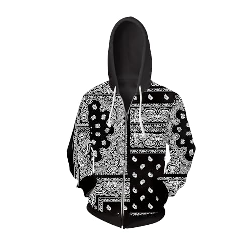 Blue Bandana Jacket for Men Blue Bandanas Print Clothing Red Colorful Zipper Hoodies Women Novelty Jacket