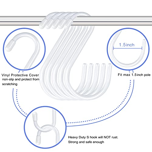 Dreecy 18 Pack 4.5 Inch S Hook For Hanging, Large Vinyl Coated S Hooks For Hanging, 5 Mm Thick Heavy Duty S Hook, Metal White Rubber Coated Closet S Hooks For Hanging Plants Jeans Bags Pots Jewelry #TOP4