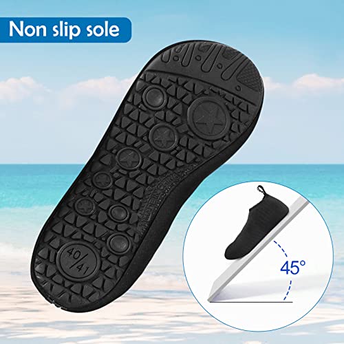 SKY-TOUCH Water Shoes for Women Men, Outdoor Beach Shoes Swimming Aqua Socks Quick-Dry Snorkeling Shoes Surfing Yoga Pool Exercise Water Shoes Size 34-45, Black, 38/39 EU