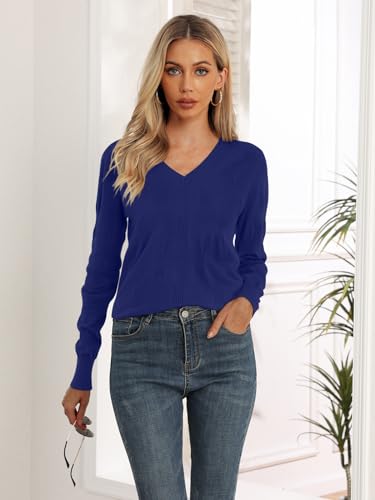 Image of Yincro Women V Neck Long Sleeve Soft Sweater Knit Casual Pullover Top