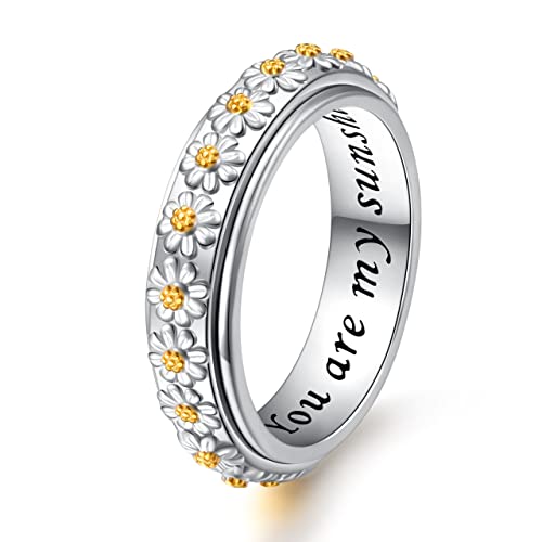 Gänseblümchen Angst Entlasten Spinner Ringe You Are My Sunshine Blume Fidget Ring Sterling Silber ADHS Stressabbau Ring für Damen Mädchen (57 (18.1))