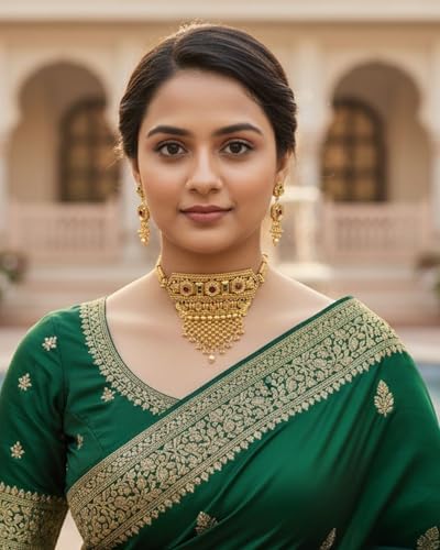 Image of Mansiyaorange South Indian Temple Style Choker with Floral Necklace & Earrings | Traditional Gold Plated Kempu Kundan Stone Jewelry Set for Women