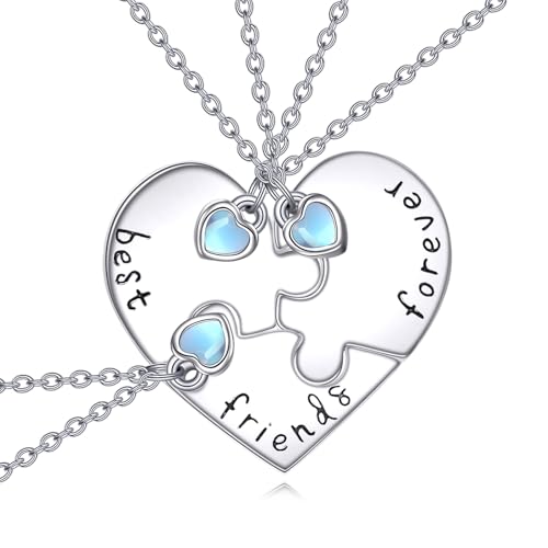 BFF Heart Necklace Sterling Silver Heart BFF Moonstone Pendant for Best Friend Sister Jewelry Friendship Gifts for Women 3 Sister