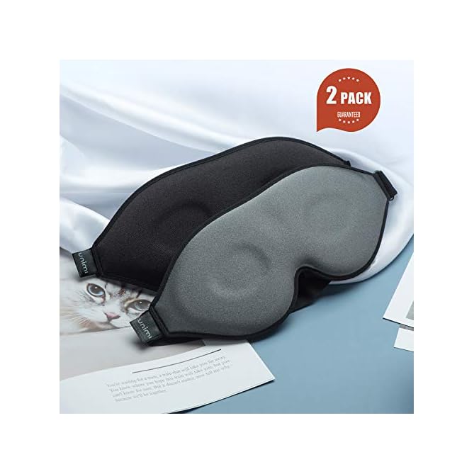 Unimi 2Pack Black/Grey Upgraded Sleep Eye Mask for Women Men,2020 Soft