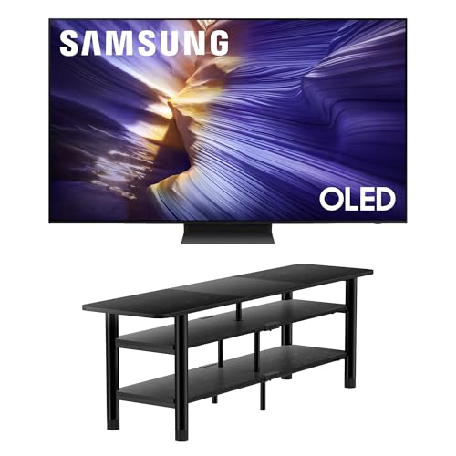 Image of Samsung QN65S90FAFXZA 65 Inch 4K OLED Smart TV with an ErgoAV ERTFL1-01B 60 inch FlexFold Frame TV Stand (2025)