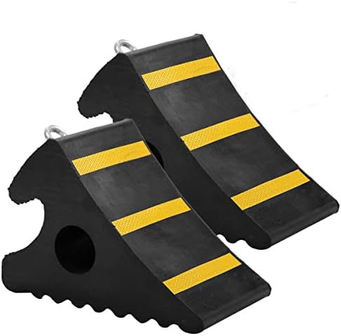ScinoTec 2 Pack Wheel Chocks Heavy Duty Industrial Rubber Wheel Blocks with Reflective Strips for Travel Trailer Hauler Truck Fire Truck Commercial Vehicle RV (11" x 7.6" x 6", 2 Pack Solid Core)