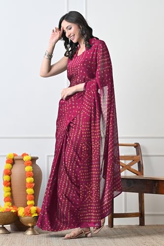 Image of MIRCHI FASHION Saree for Woman Chiffon Georgette Solid with Contrast Border | Lightweight Daily Wear Women's Sari and Printed Blouse Piece