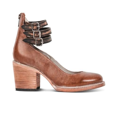 Women's Fashion Chunky Heel Block Ankle Strap Buckle Mary Jane Shoes Round Closed Toe Back Zipper Wedding Party Dress Pumps