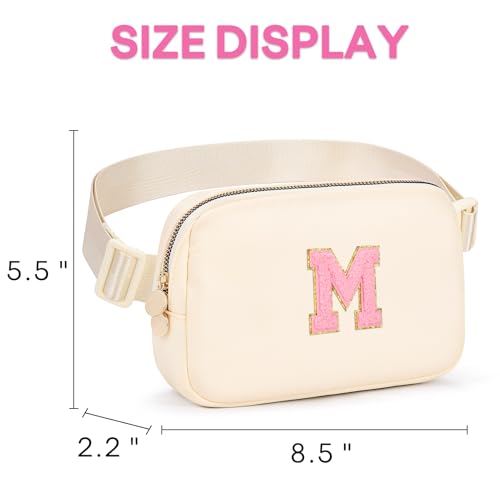 Image of Initial Fanny Pack for Girls, Birthday Gifts for 4 5 6 7 8 9 10 11 12 13 Teen Girl - Cute Personalized Trend Stuff - Cream M
