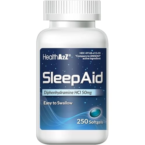 HealthA2Z Sleep Aid, Diphenhydramine Softgels, 50mg, Supports Deeper, Restful Sleeping (250 Counts)