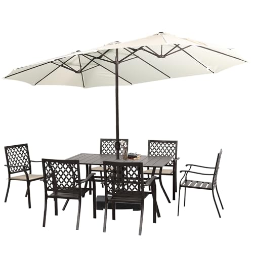 BPS 15FT Double Sided Patio Umbrella Dining Table Outdoor Market Umbrella with Base Stand for Garden, Pool, Yard-Ivory