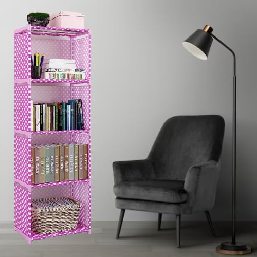 Multipurpose Book Shelf Alloy Steel Metal Storage Shelve for Books Storage Organizer| Children Book Rack Cabinet Shelves for Bedroom Office Living Room (Pink-4)-image-0