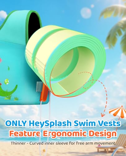 HeySplash Swim Vest for Kids, Toddler Pool Floaties Fit 33-66 Lbs, Children Swimming Vest with Adjustable Strap, Swim Jacket Water Wing Arm Float, Puddle Beach Boat Jumper Boy Girl,Dinosaur — view 2