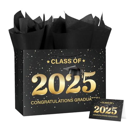 Linelglobal 2026 Graduation Gift Bag with Tissue Paper Large Congrat Grad 15.7" Black