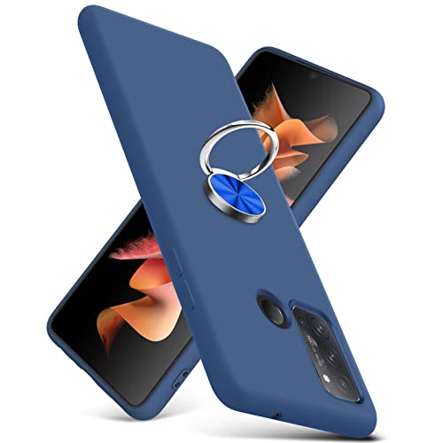 OPPO Reno5 A ケース リング 耐衝撃 シリコン Reno5 A カバー TPU 薄型 リング付き かわいい ストラップホール付き 指紋防止 レンズ保護 磨り表面 指紋防止 擦り傷防止 指紋防止 滑り止め 軽量 黄変防止 脱着簡単 青C91-re