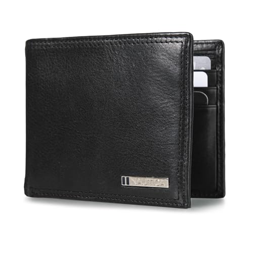 Image of Nautica Men's Bifold Leather Wallet | RFID Blocking | ID Window | Card Slots | Organization | Durable | Stylish