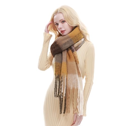 RIIQIICHY Plaid Scarf for Women Chunky Scarves Winter Warm Thick Oversized Blanket Scarf3