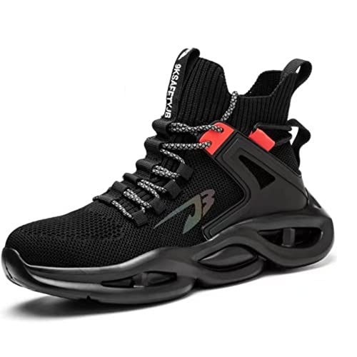 Micoklinlin Mens Steel Toe Shoes Lightweight Puncture Resistant Work Sneakers Fashion Breathable Industrial Construction Outdoor Boots Black