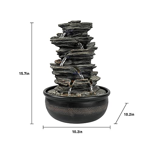Xpiyaer 15.7” High Rock Falls Tabletop Water Fountain With Led Lights - 5-Tier Indoor Relaxation Waterfall Fountain, Small Cascading Water Feature For Home And Office Decor #TOP2