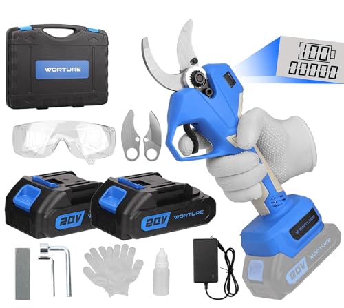 Electric Pruning Shears- Cutting 1.6inch Diameter Professional Gardening Electric Shears, Heavy Duty Branch Pruner, 2 Pack 2000mAh Batteries, SK5 Replacement Blades, Fast Charger