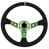 SCITOO 350MM/14inch Universal BK DISH Green Vinyl Leather Aluminum Car Racing Steering Wheel Sports...