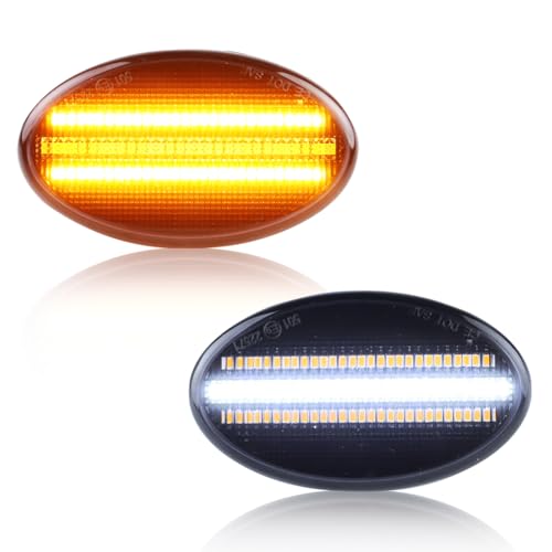 VYNTRAL LED Front Fender Side Marker Light Compatible with Freightliner M2 106 112 2002-2022 [DOT Certified] [2 in 1 Design] Amber Turn Signal Marker Light & White DRL 2 PCS Smoked Lens