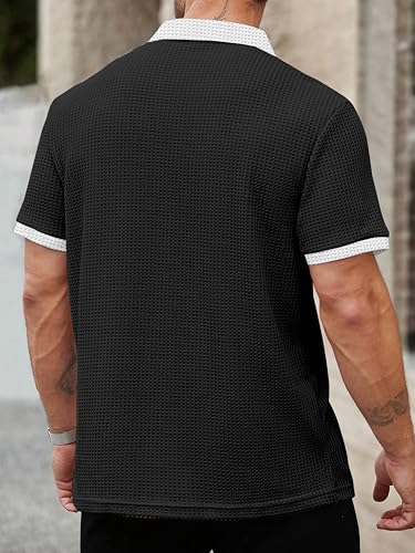 Image of KAJARU Men's Waffle Knit Polo T-Shirt, Short Sleeve, Zip Collar with White Trim (POLO-8034)