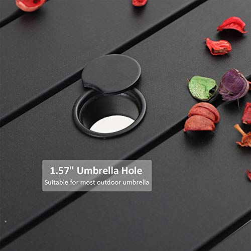 Mfstudio 5 Piece Outdoor Patio Dining Set, 4 Metal Stackable Chairs And 37.8" Round Table With 1.57" Umbrella Hole For Garden, Lawn, Poolside, Balcony, Black #TOP2