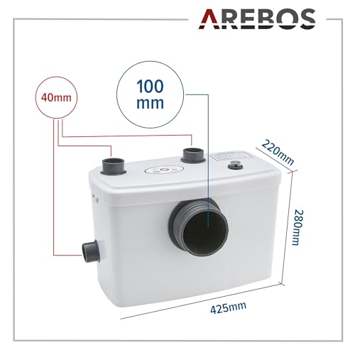 Arebos Triturador Sanitario | Bomba Trituradora Sanitaria Agua Residual | 600W | para WC, Lavabo, baño o Cocina | 100 l/min | blanco