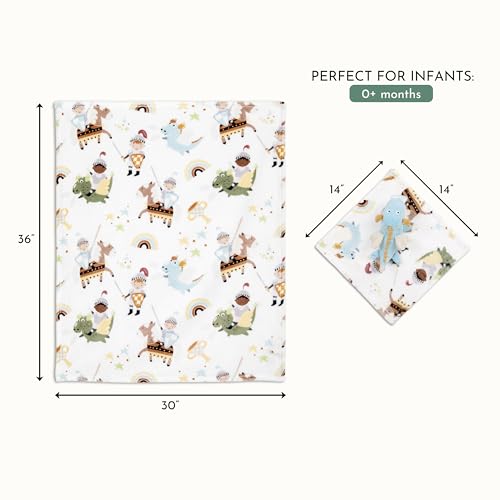 Image of Evolur Good Knight 2 Piece Gift Set, Includes Blanket with Lovey, Warm and Cozy Baby Blanket, Machine Washable Nursery Bed Blanket, Soft and Charming Lovey