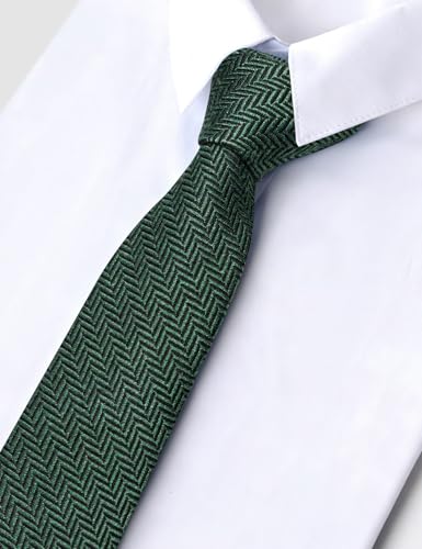 Image of Barry.Wang Skinny Ties for Men Wool Blend Herringbone Necktie with Tie Clip | Tie and Tie Clip Set, Cashmere Wool Stripe, 2.76 x 63 Inches, Extra Long Slim, Wedding Work Party Classic