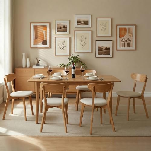Image of 100% Solid Wood Dining Chairs,Mid Century Modern Dining Chairs with Rounded Backrest,Kitchen,Dining Room Chairs Set of 1 /2 /4 (4, Original Color White Upholstery)