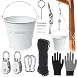 Flaschenzug mit Metalleimer,Zubehör fürs Baumhaus Spielturm,Spielturm Zubeh,ZubehöR Spielhaus Outdoor,Riemenscheibensystem Zubehör,iemenscheibe mit eimerkabel,Gartenspielzeug