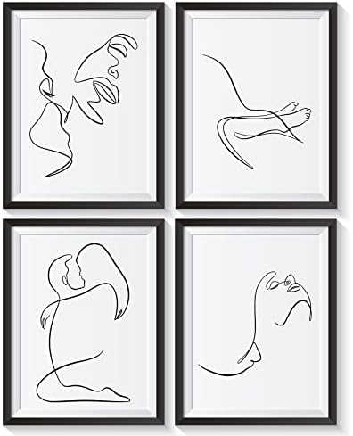 Minimalist Couple Kissing Line Art Prints Set of 4, Abstract Lovers Wall Art Posters Decor, Romantic Couple In Love, Modern Decor for Bedroom Living Room Apartment Bathroom, 8 x 10 Inch Unframed(JT058)