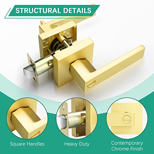 2 Pack Heavy Duty Privacy Bathroom Door Knob Lever, Lock Set For Interior Door, Bedroom Door Handle, Satin Brass Door Handle, Left Or Right Handing #TOP4
