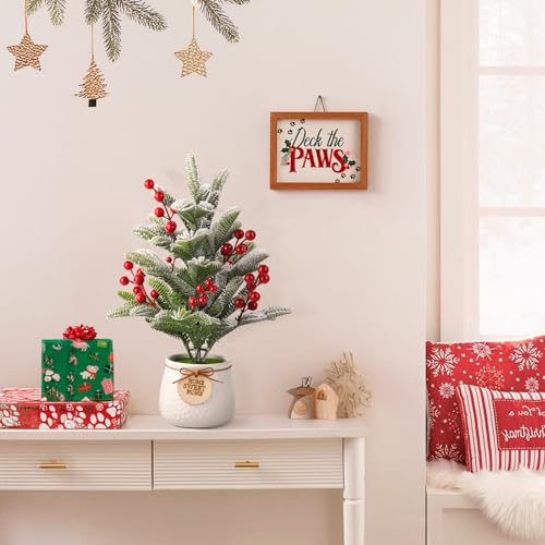 ZFProcess Mini árvore de Natal de mesa, pequena árvore de Natal artificial de 35,5 cm com frutas ver