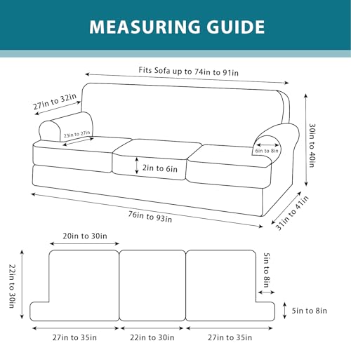 T Cushion Sofa Slipcover 4 Pieces Sofa Covers for T Cushion Couch Soft Sofa Slip Covers Furniture Protector with 3 Individual T Shape Seat Covers (Blue Gray, 3 Cushions) - Image 3