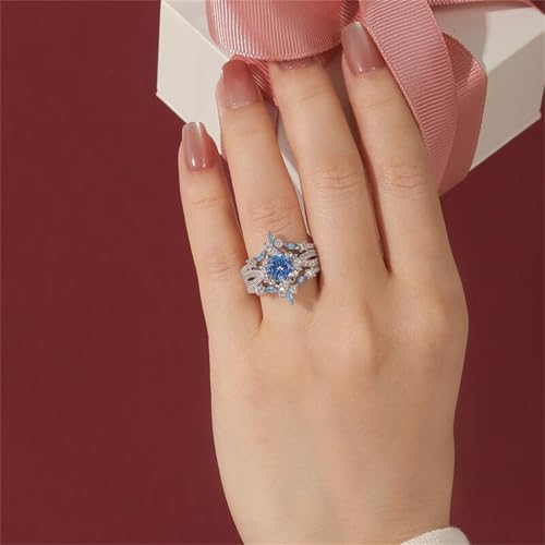 Jeulia 3PCS Interchangeable Engagement Ring Set for Women; 925 Sterling Silver Aquamarine Star and Moon Twist Ring Romantic Wedding Bridal Set with Jewelry Gift Box (Diamond White, 7.5)4