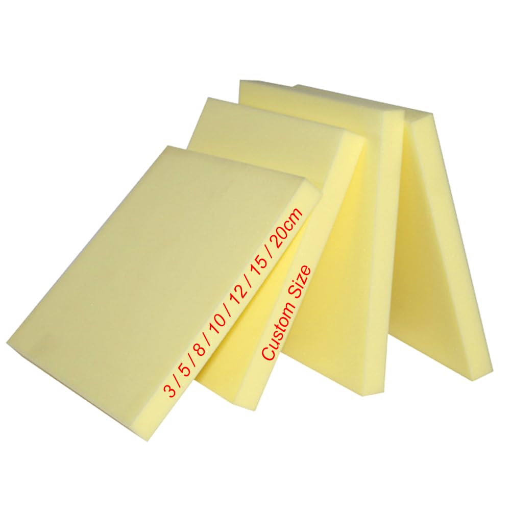 Custom Size Yellow Upholstery Foam Sheet, High Density Replacement Foam Cut to Size for Sofa Seat Cushions, Chair Pads,Mattress,Multifunctional Sponge (Custom Size: 8cm Thick)