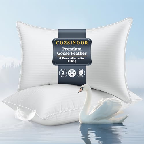 COZSINOOR Goose Feather Pillows Queen Size Set of 2 - Hotel Down Bed Pillow for Sleeping, Soft 600...